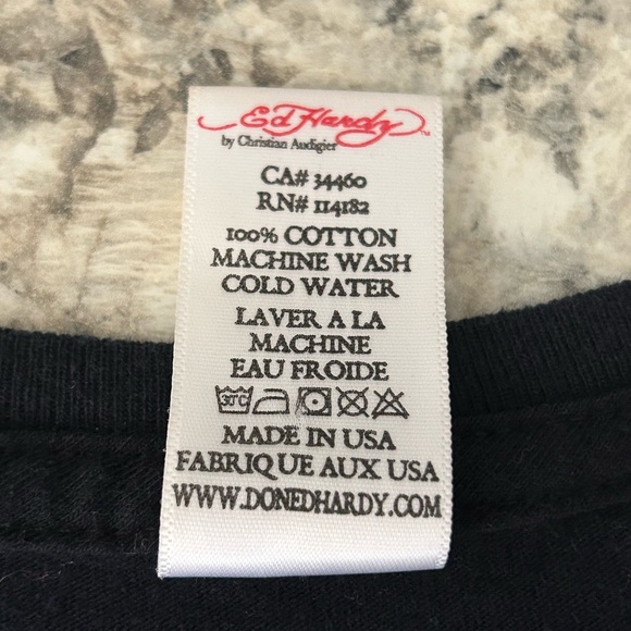 Ed Hardy by Christian Audigier Long Sleeve Rose Bouquet Tattoo Graphic Tee Sz S - Picture 8 of 10